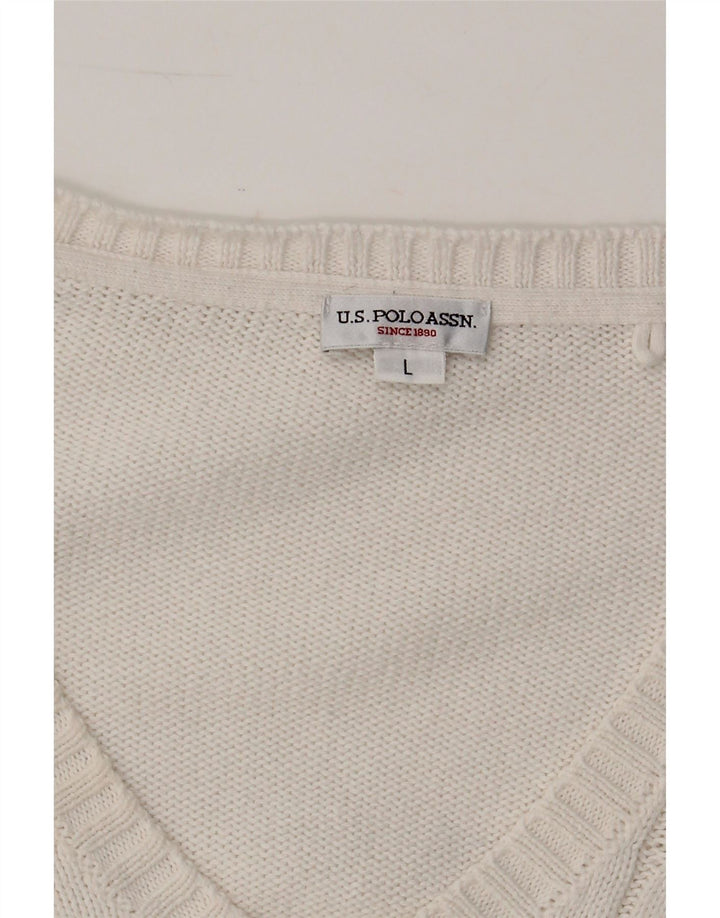 U.S. POLO ASSN. Womens V-Neck Jumper Sweater Large White Vintage U.S. Polo Assn. and Second-Hand U.S. Polo Assn. from Messina Hembry 