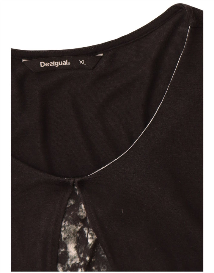 Desigual Top túnica feminina gráfica UK 18 XL preto