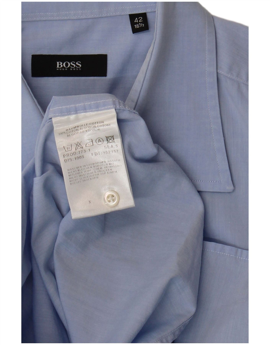 Camisa masculina de manga curta HUGO BOSS tamanho 16 1/2 42 grande algodão azul