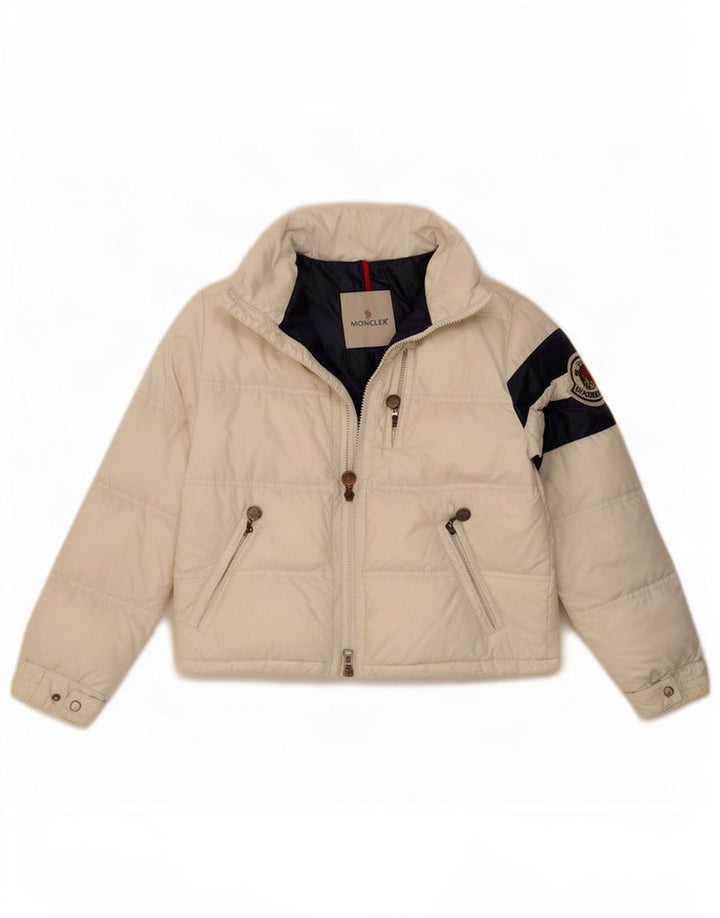 Jaqueta acolchoada gráfica Moncler para meninas 9-10 anos branco Colourblock poliamida