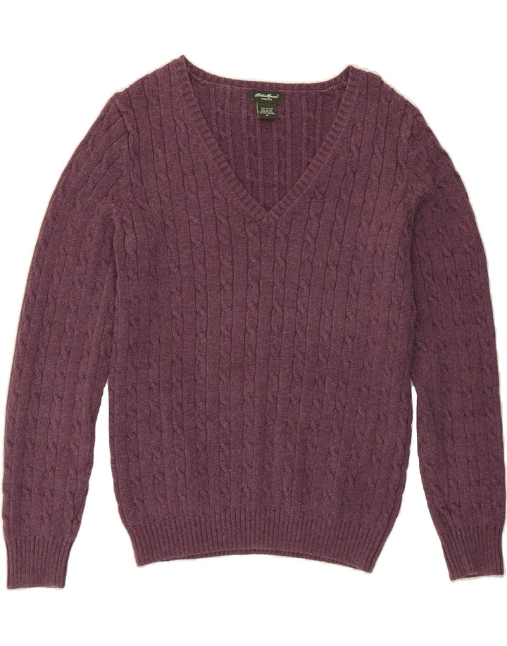 EDDIE BAUER Womens V-Neck Jumper Sweater UK 14 Medium Purple Cotton Vintage Eddie Bauer and Second-Hand Eddie Bauer from Messina Hembry 