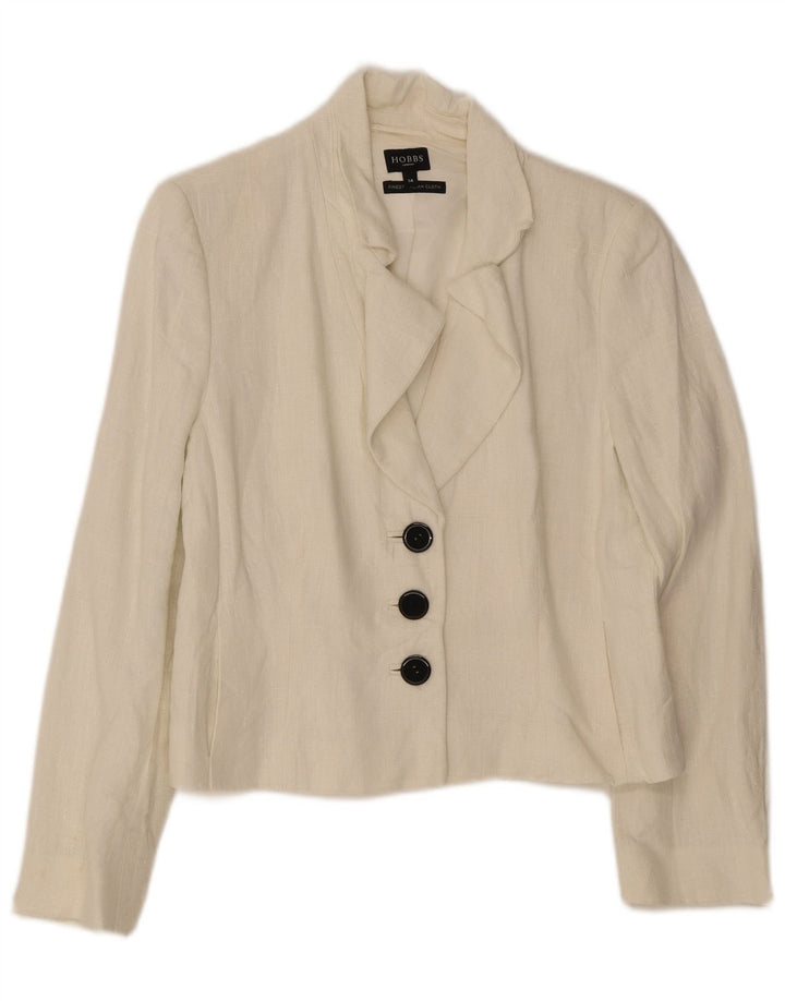 Jaqueta blazer feminina de 3 botões Hobbs Reino Unido 14 grande linho branco