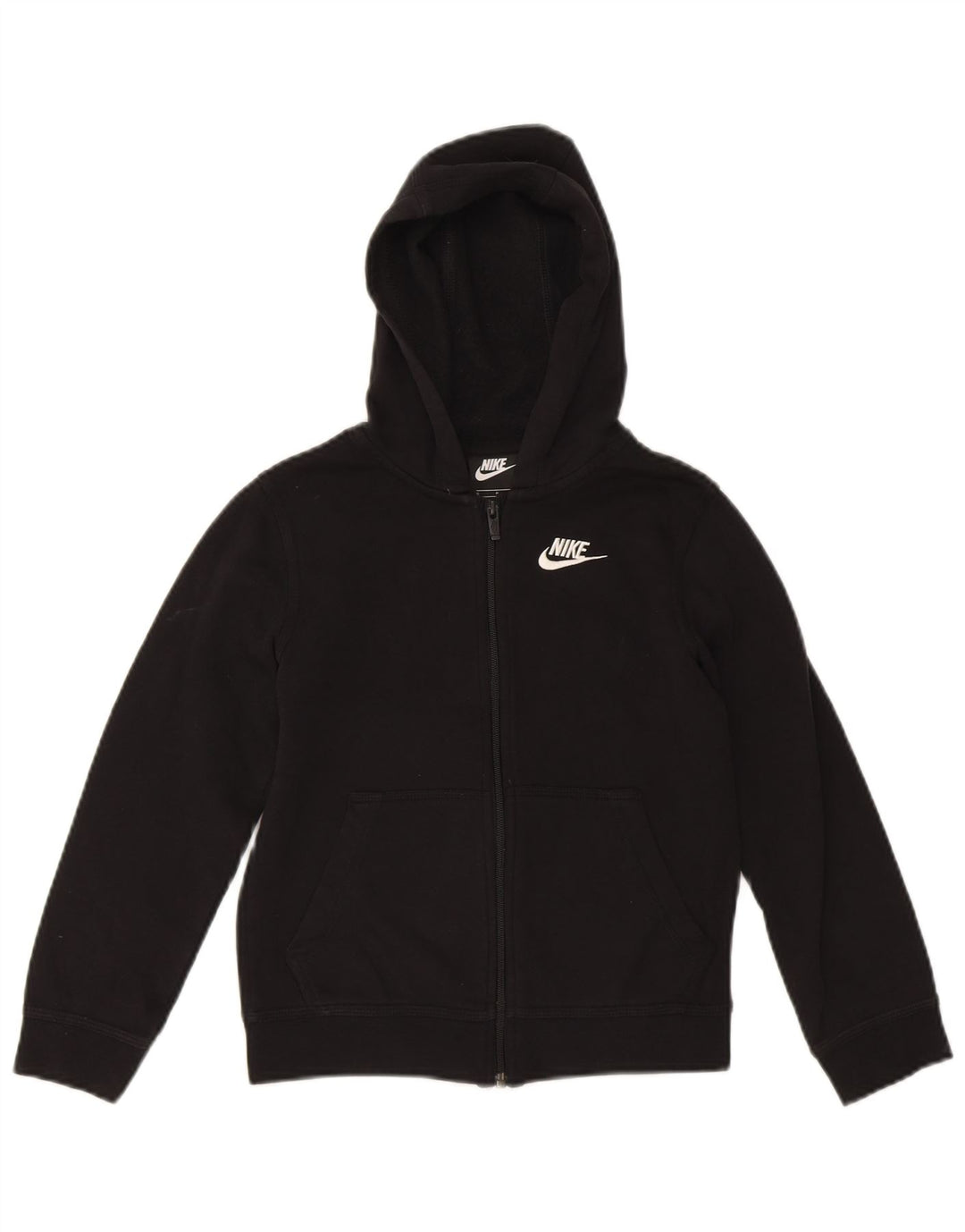 NIKE Boys Zip Hoodie Sweater 8-9 Years Small  Black Cotton