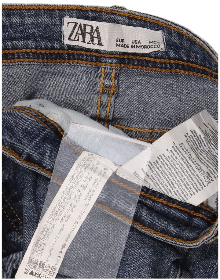 Zara Jeans femininos desgastados slim W36 L28 azul poliéster