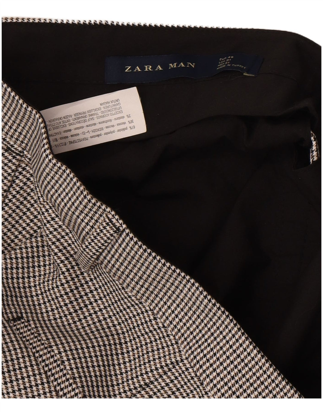 Zara Mens Slim Chino Calças EU 40 Médio W31 L25 Cinza Houndstooth