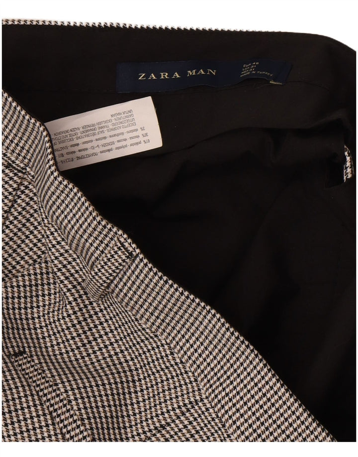Zara Mens Slim Chino Calças EU 40 Médio W31 L25 Cinza Houndstooth