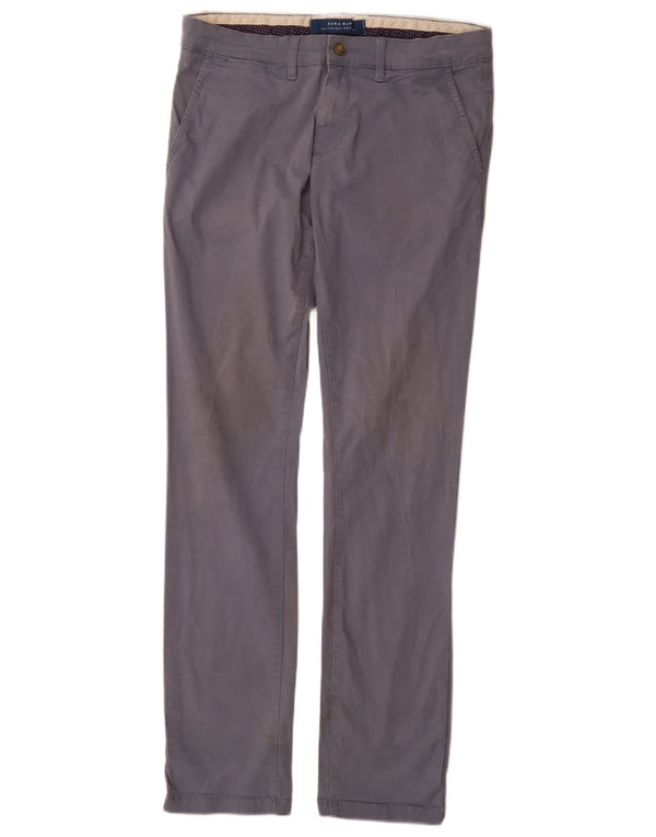 Zara Mens Slim Chino Calças EU 38 Pequeno W30 L34 Azul Algodão