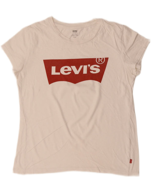 Camiseta feminina gráfica LEVI'S UK 14 algodão branco médio