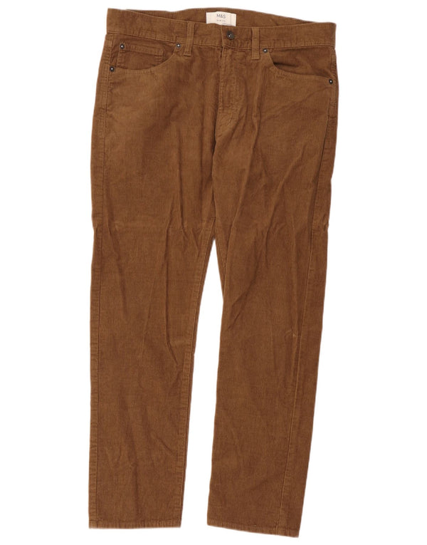 Marks & Spencer Womens Slim Fit Corduroy Trousers W34 L27 Brown Cotton