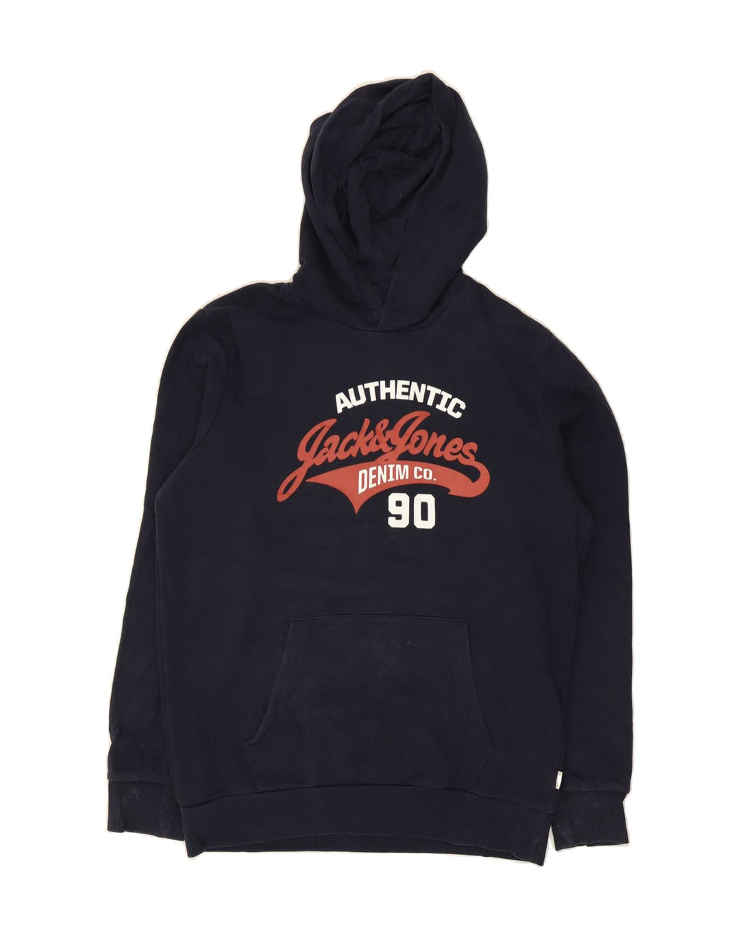 JACK & JONES Mens Graphic Hoodie Jumper Medium Navy Blue Cotton Vintage Jack & Jones and Second-Hand Jack & Jones from Messina Hembry 