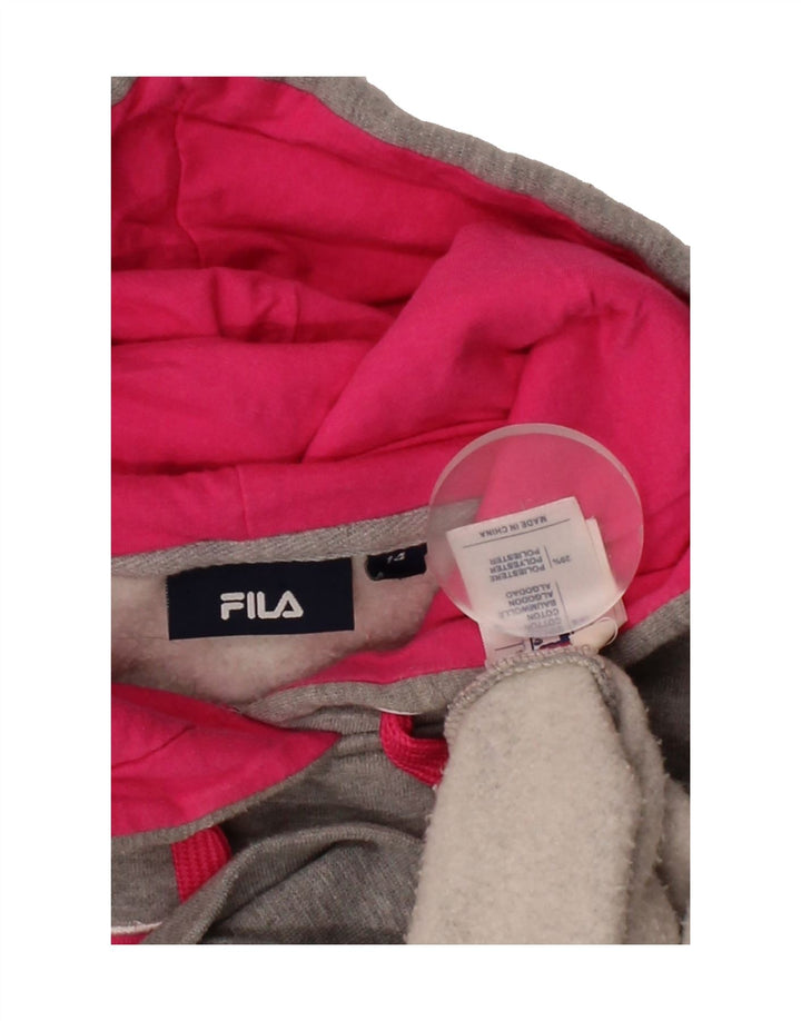 FILA Womens Graphic Hoodie Jumper UK 14 Large Grey Cotton Vintage Fila and Second-Hand Fila from Messina Hembry 