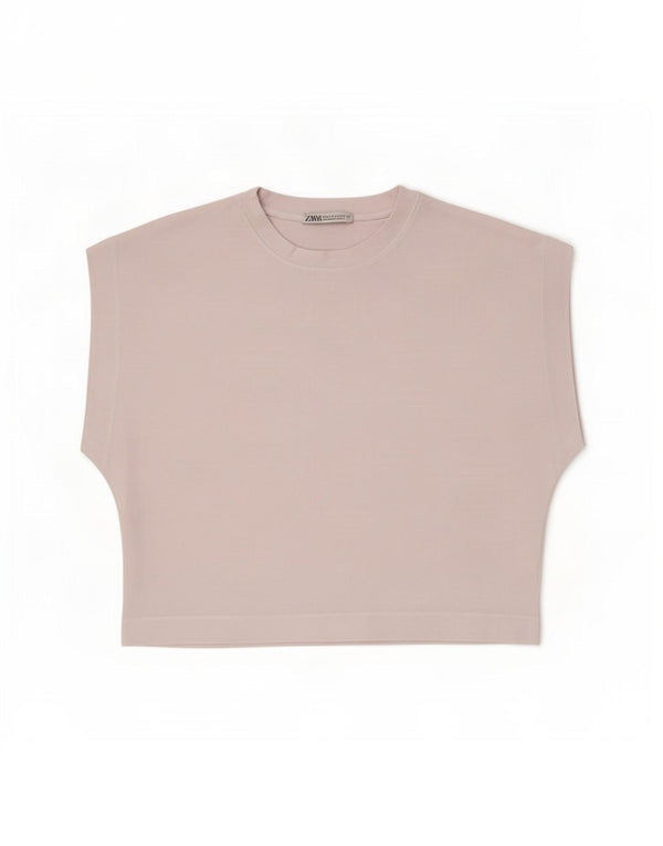 Zara Womens Crop T-Shirt Top UK 10 Pequeno Algodão Branco