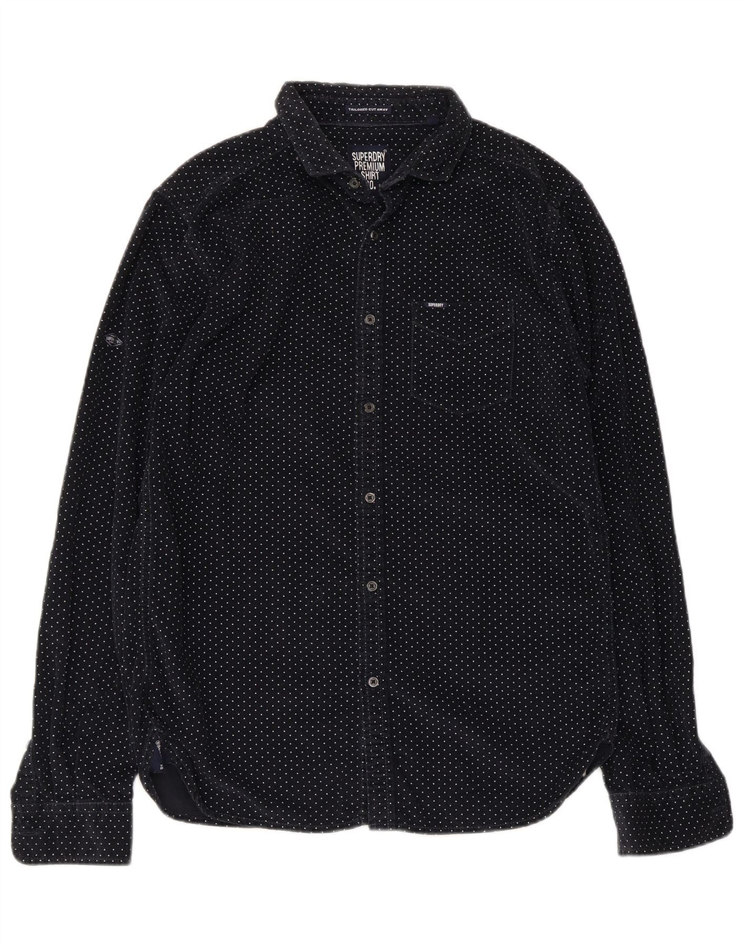 Camisa masculina Superdry de veludo cotelê médio azul marinho algodão manchado