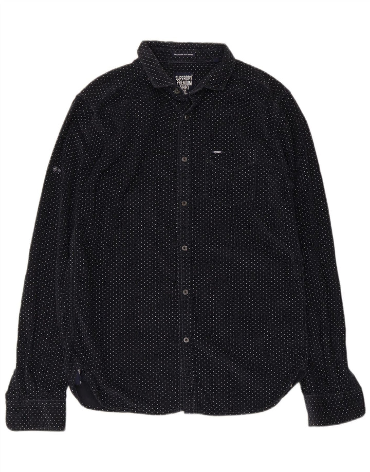 Camisa masculina Superdry de veludo cotelê médio azul marinho algodão manchado