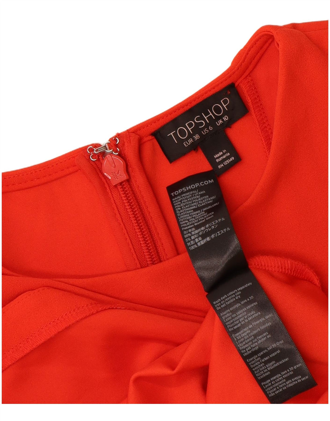 Topshop vestido feminino sem mangas com bainha UK 10 poliéster laranja pequeno