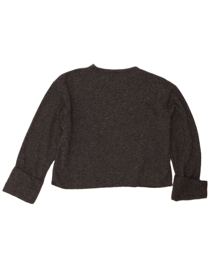 Suéter feminino Zara com gola redonda grande e gola redonda Reino Unido 16 grande cinza