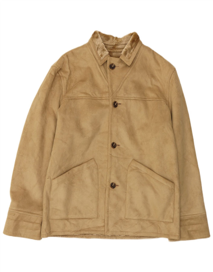 Jaqueta masculina Zara Sherpa UK 42 XL poliéster bege