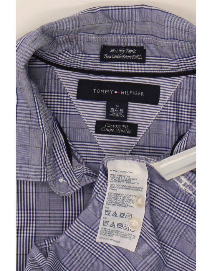 Camisa masculina Tommy Hilfiger Custom Fit tamanho 15 1/2 16 xadrez azul médio