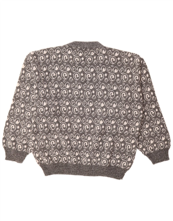 Suéter vintage masculino com gola redonda grande cinza Paisley