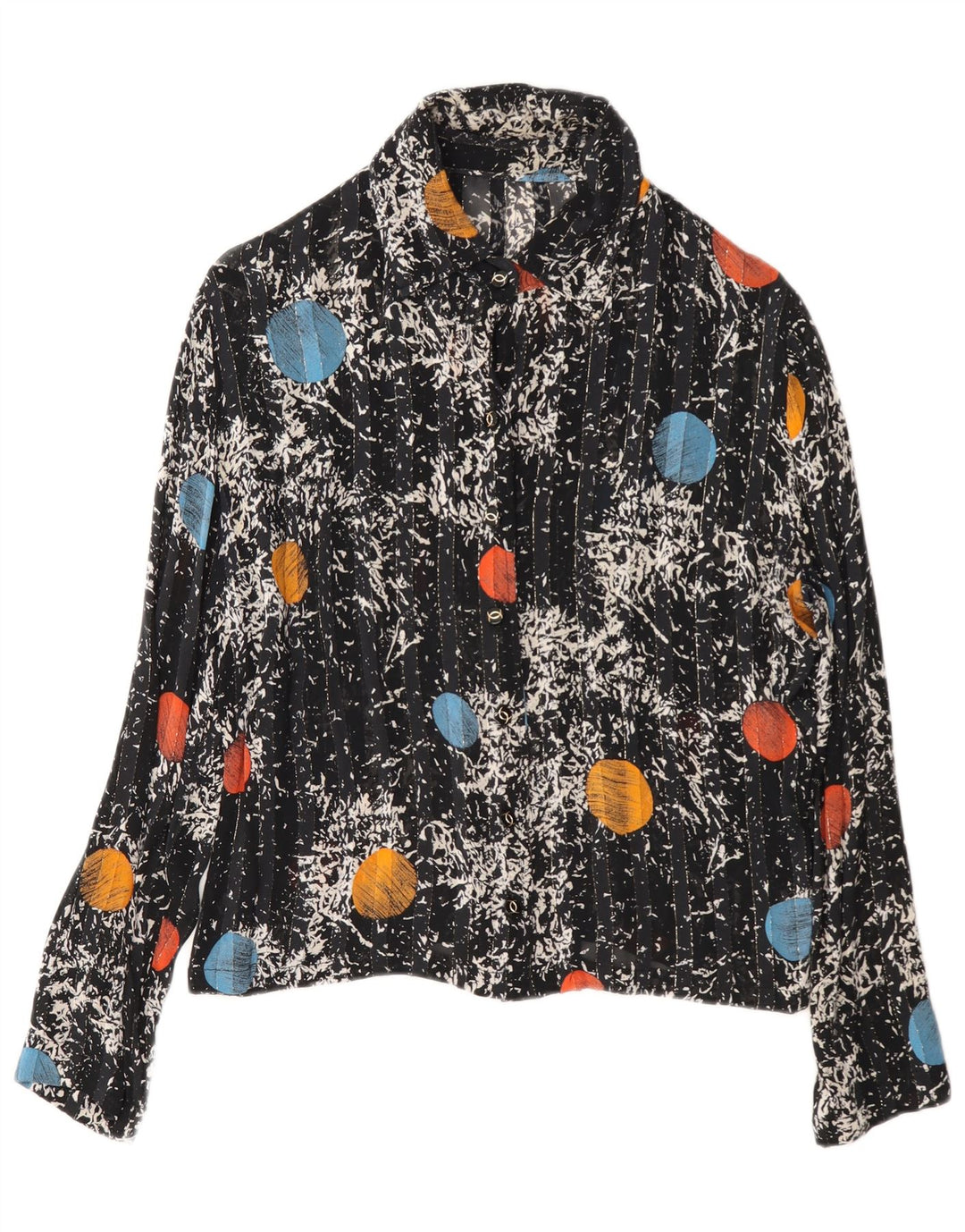 Blusa feminina vintage UK 14 média preta geométrica