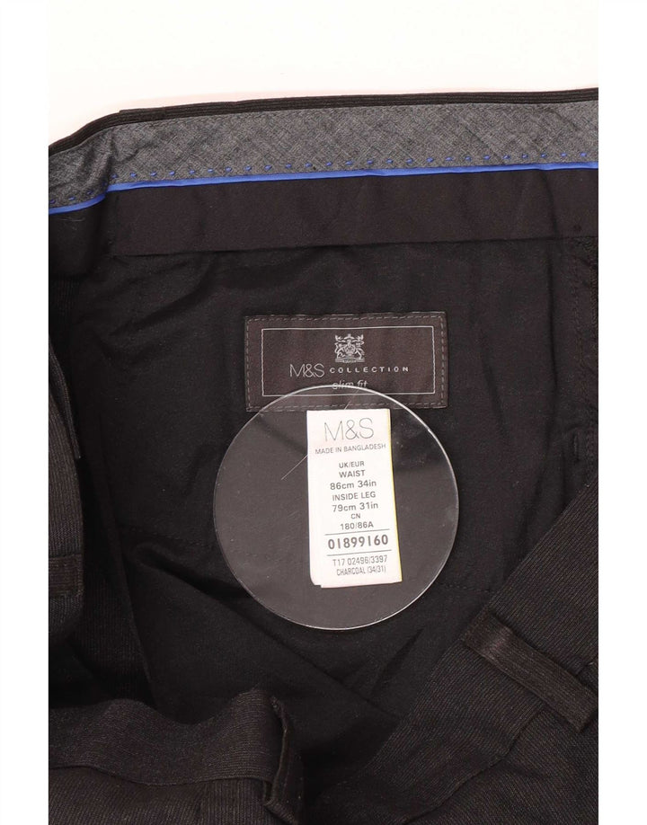 Calça masculina Marks & Spencer Slim Fit W34 L31 Poliéster Preto