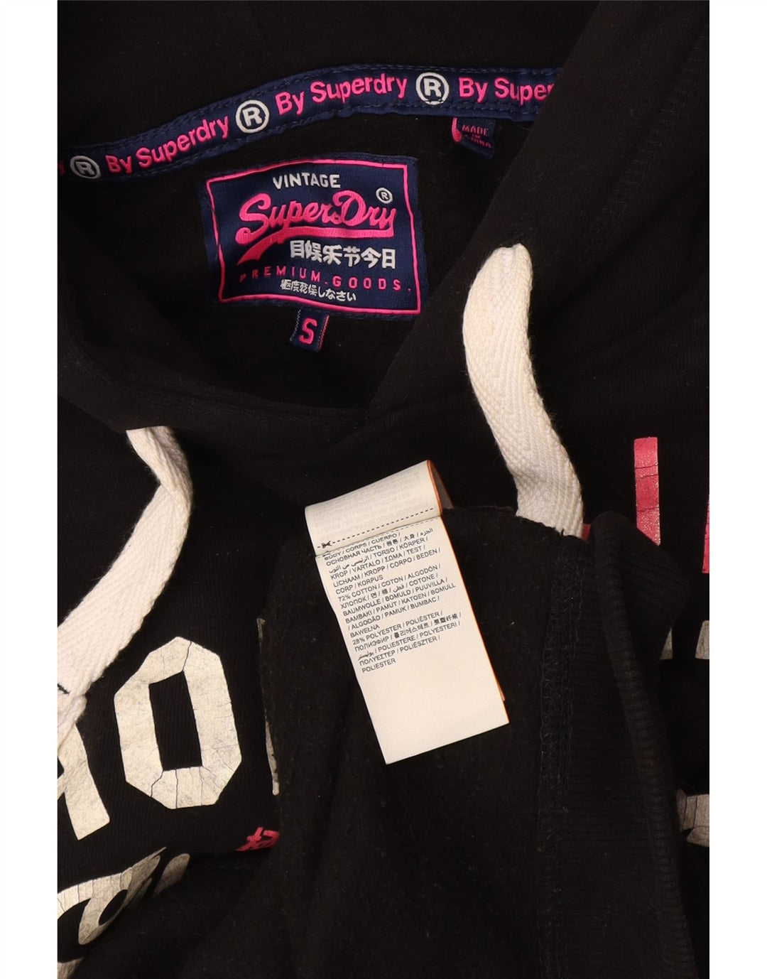 Superdry Mens Hornets Graphic Hoodie Jumper UK 10 Pequeno Algodão Preto