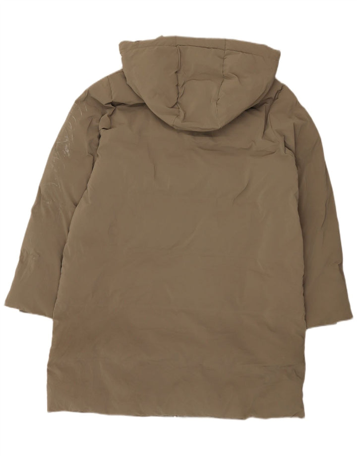 Casaco acolchoado com capuz feminino Zara UK 18 XL cáqui poliéster