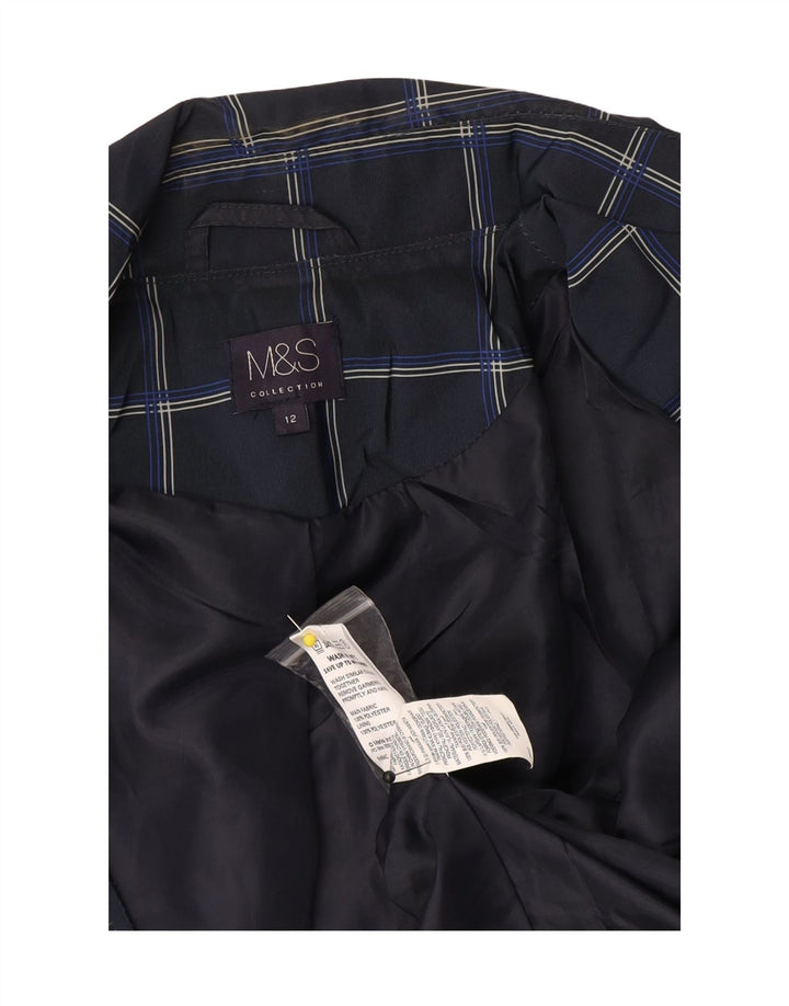 Casaco impermeável feminino Marks & Spencer Reino Unido 12 poliéster xadrez azul marinho médio