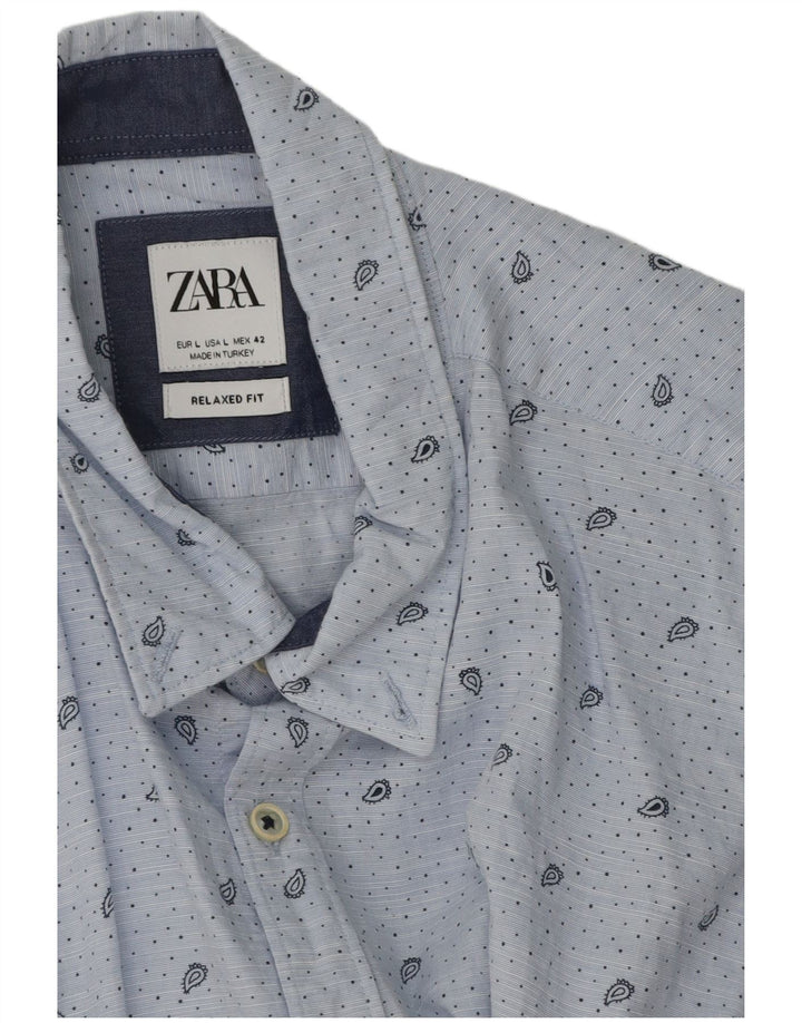 Camisa masculina Zara com ajuste relaxado grande azul paisley algodão