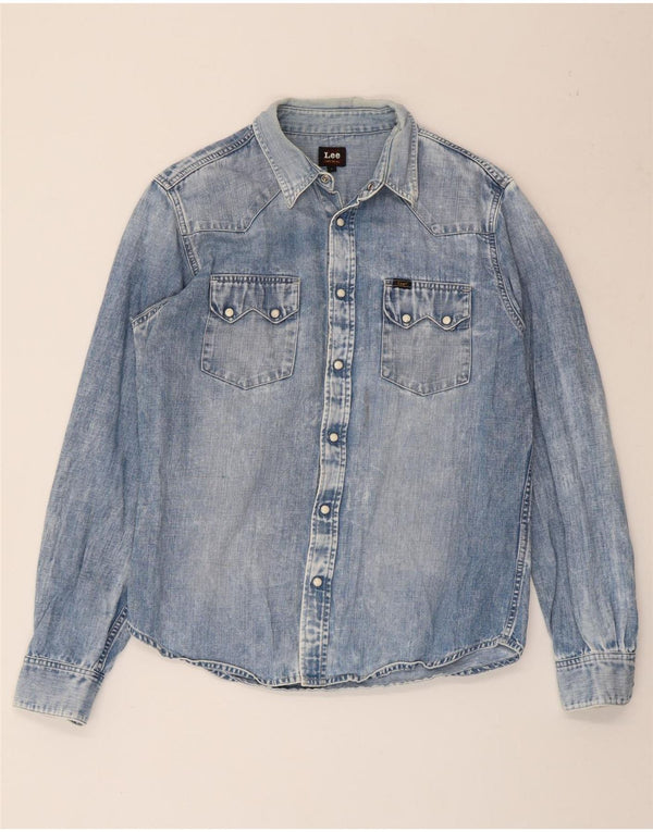 Lee Mens Acid Wash Denim Camisa Grande Algodão Azul