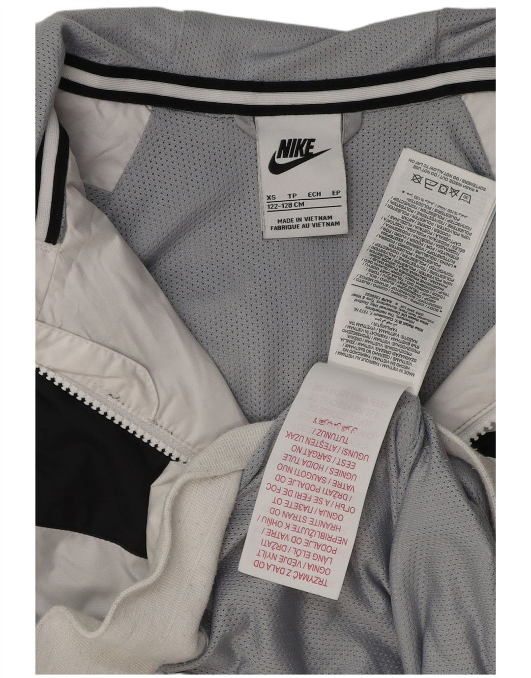 NIKE Boys Hooded Tracksuit Top Jacket 7-8 Years XS Branco Colourblock