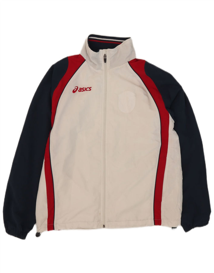 Asics Mens Graphic Tracksuit Top Jaqueta Médio Branco Colourblock Poliéster