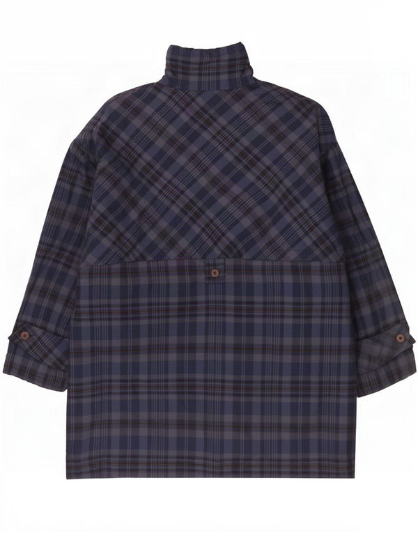 Vintage Womens Windbreaker Coat UK 20 2XL Navy Blue Check Cotton