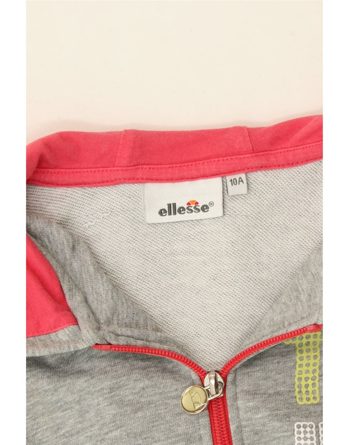 ELLESSE Girls Graphic Zip Hoodie Sweater 9-10 Years Grey Cotton Vintage Ellesse and Second-Hand Ellesse from Messina Hembry 