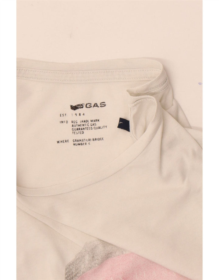 Top gráfico feminino Gas manga comprida UK 16 grande branco