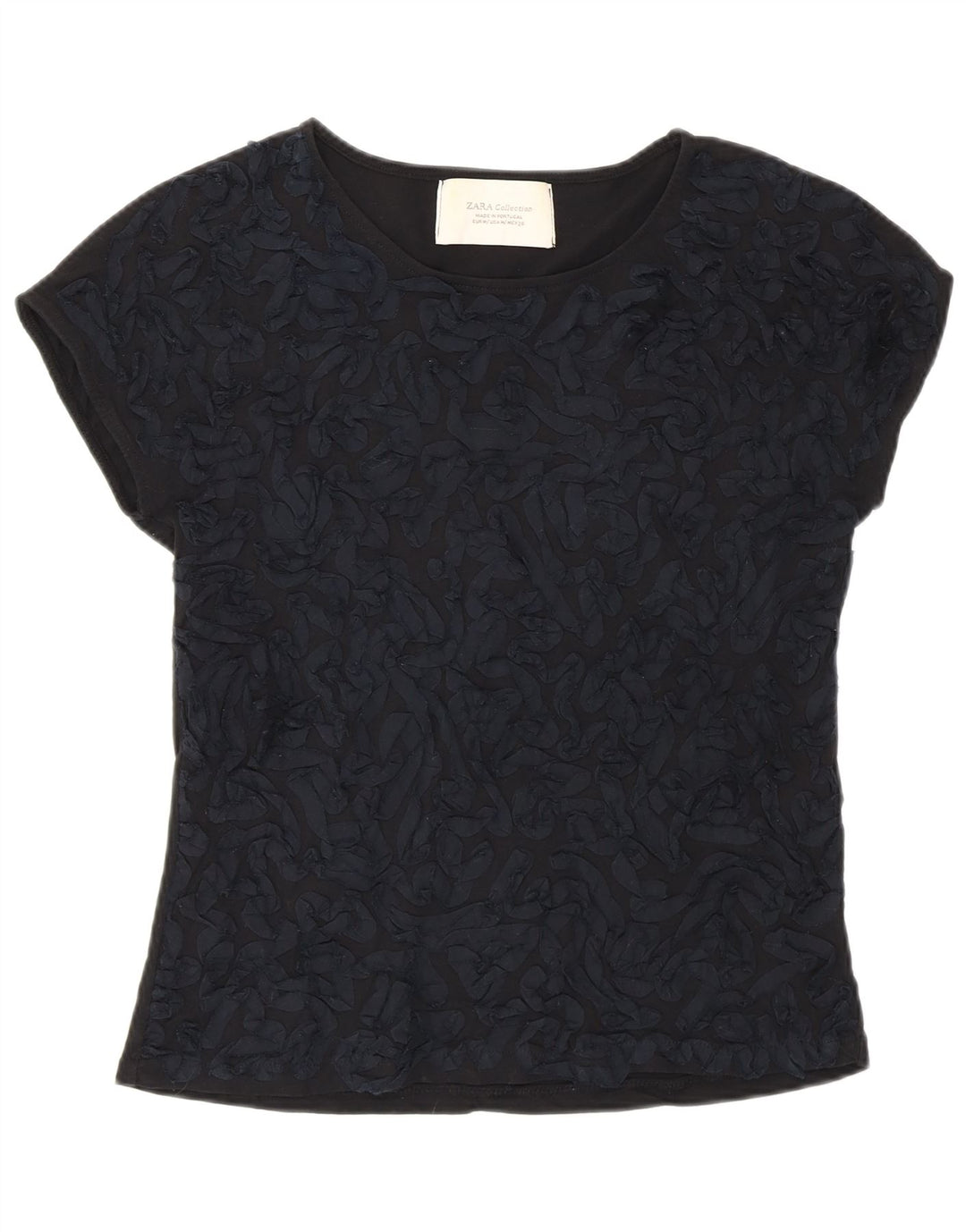 Camiseta feminina Zara com padrão abstrato Reino Unido 12 algodão preto médio