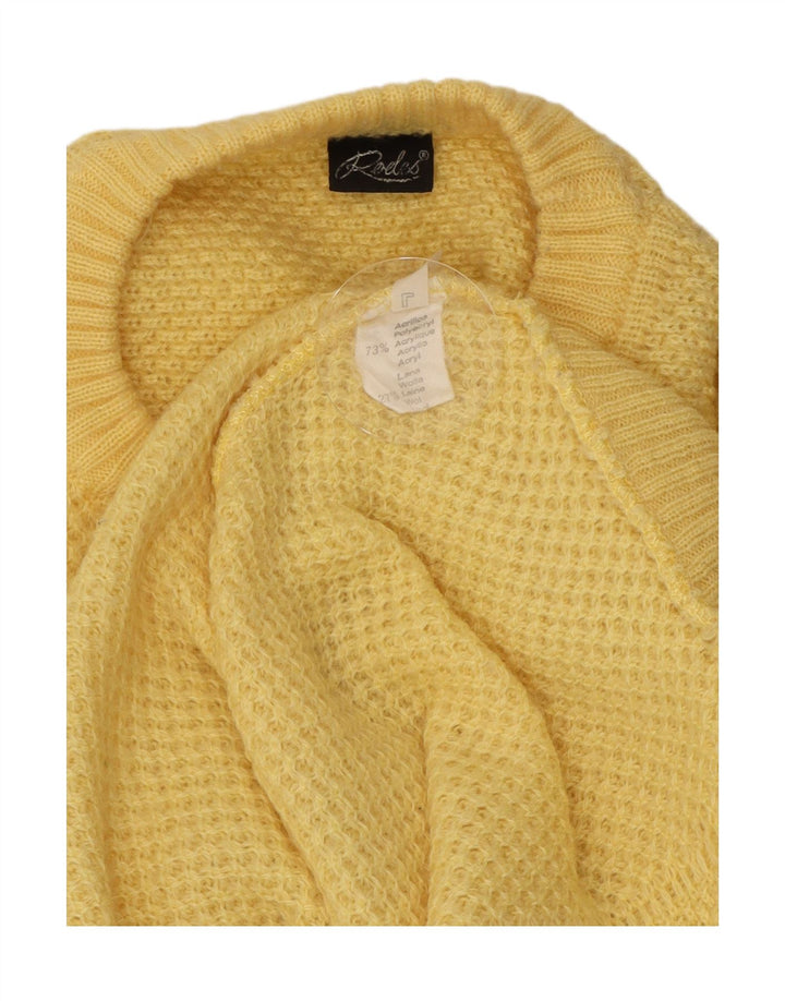 Suéter vintage masculino com gola redonda, grande acrílico amarelo