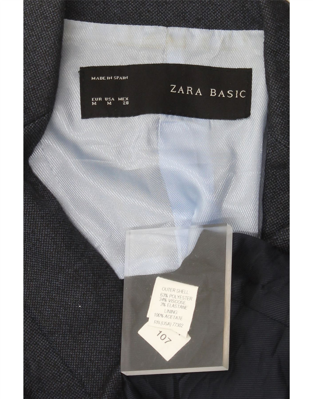 Jaqueta blazer feminina Zara com 1 botão Reino Unido 12 poliéster azul marinho médio