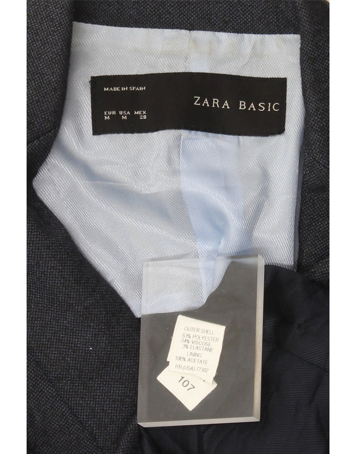 Jaqueta blazer feminina Zara com 1 botão Reino Unido 12 poliéster azul marinho médio