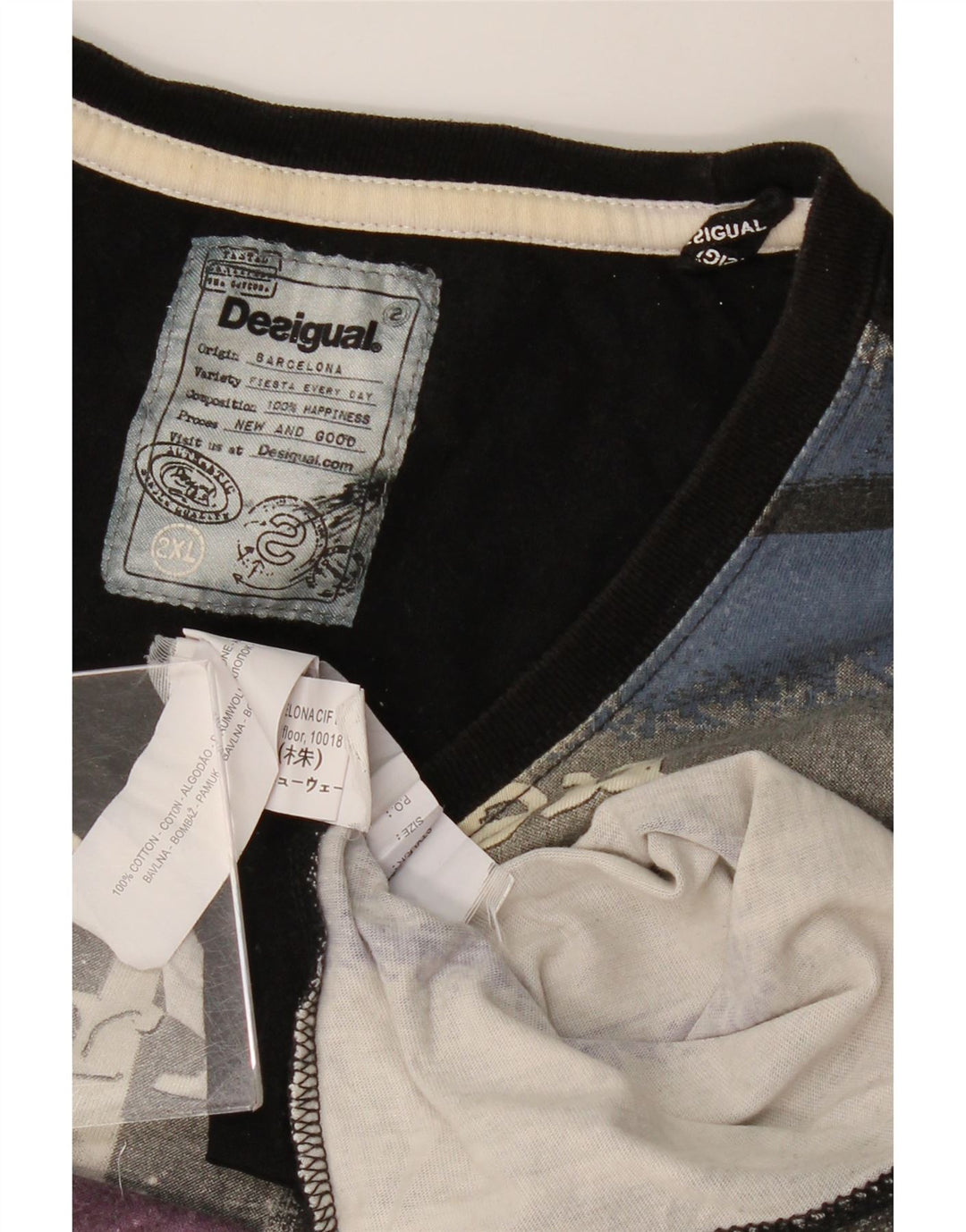 Camiseta gráfica masculina DESIGUAL Top 2XL algodão colorblock cinza