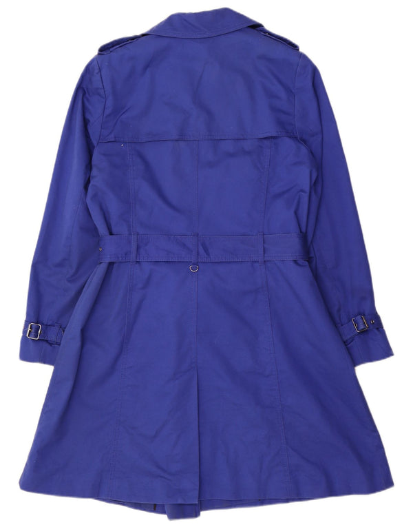 Casaco impermeável feminino Marks & Spencer com peito duplo Reino Unido 14 algodão azul médio