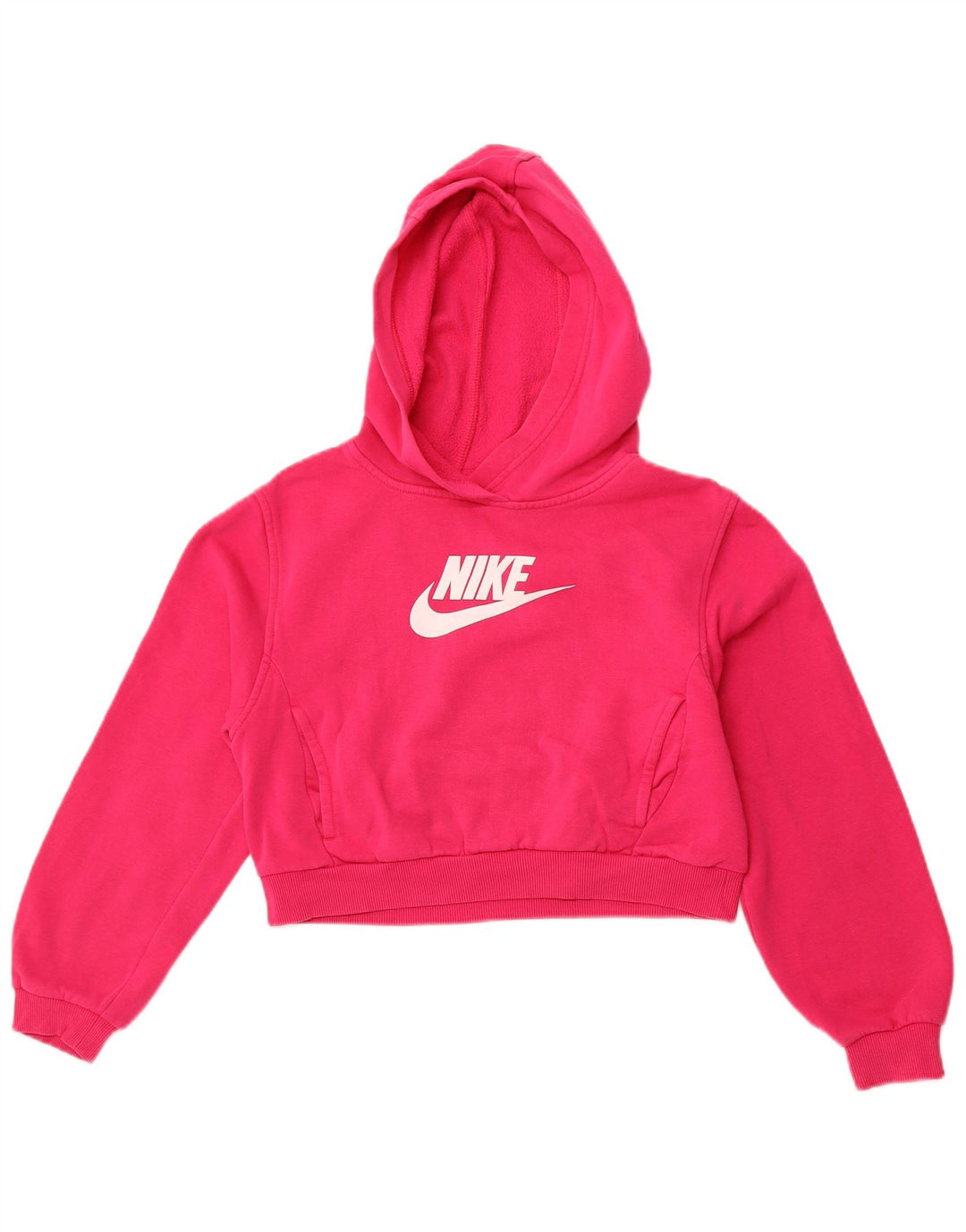 NIKE Girls Crop Graphic Hoodie Jumper 12-13 anos grande algodão rosa