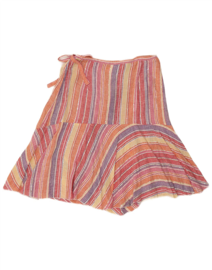 Saia feminina Max Mara UK 10 pequena W27 linho listrado multicolorido