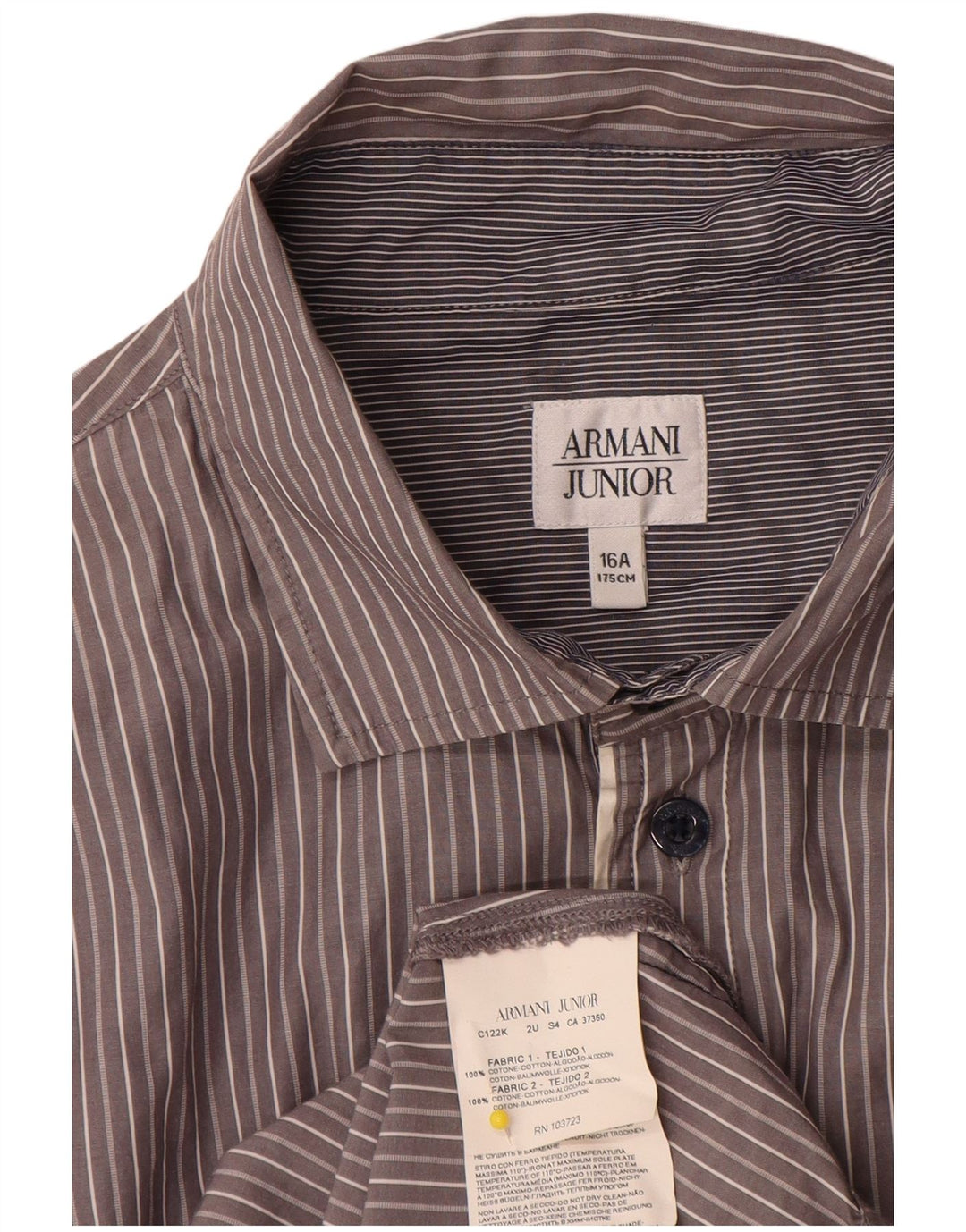 Camisa Armani Junior Menino 15-16 Anos Cinza Risca de Giz Algodão
