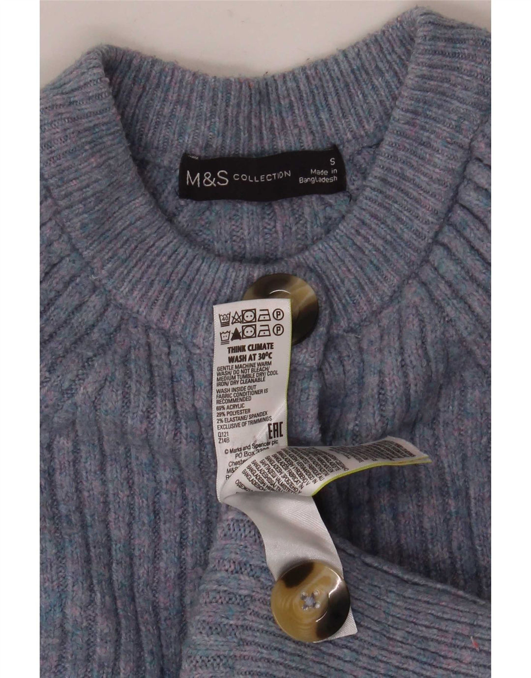 Suéter cardigã feminino Marks & Spencer crop oversized Reino Unido 10 pequeno azul