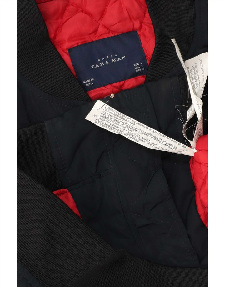 Zara Mens Bomber Jacket UK 40 Grande Poliéster Colourblock Azul Marinho