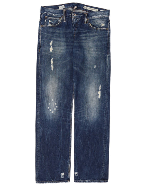 TOMMY HILFIGER Masculino Ryder Distressed Straight Jeans W34 L34 Azul Algodão