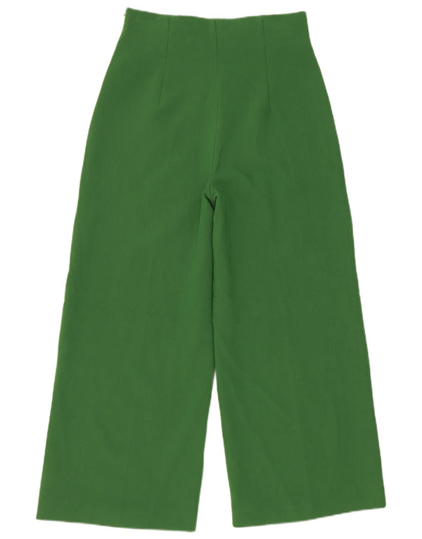 Zara Calça feminina casual de perna larga pequena W26 L25 verde