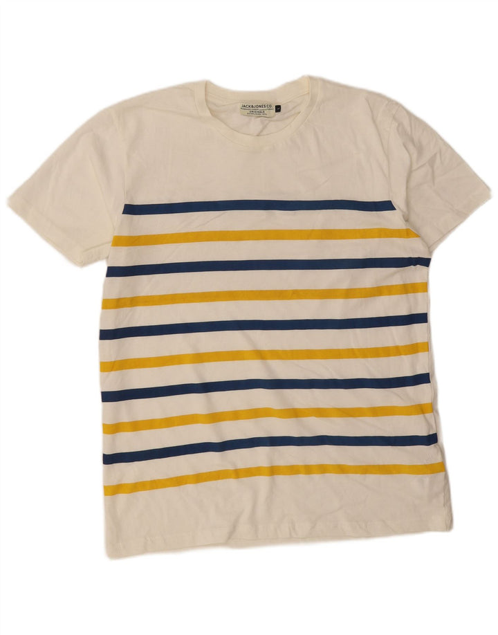 Camiseta masculina JACK & JONES grande algodão listrado branco