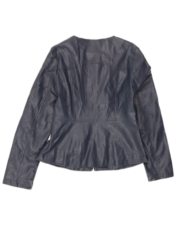 Jaqueta feminina de couro sintético Zara UK 12 poliéster azul marinho médio